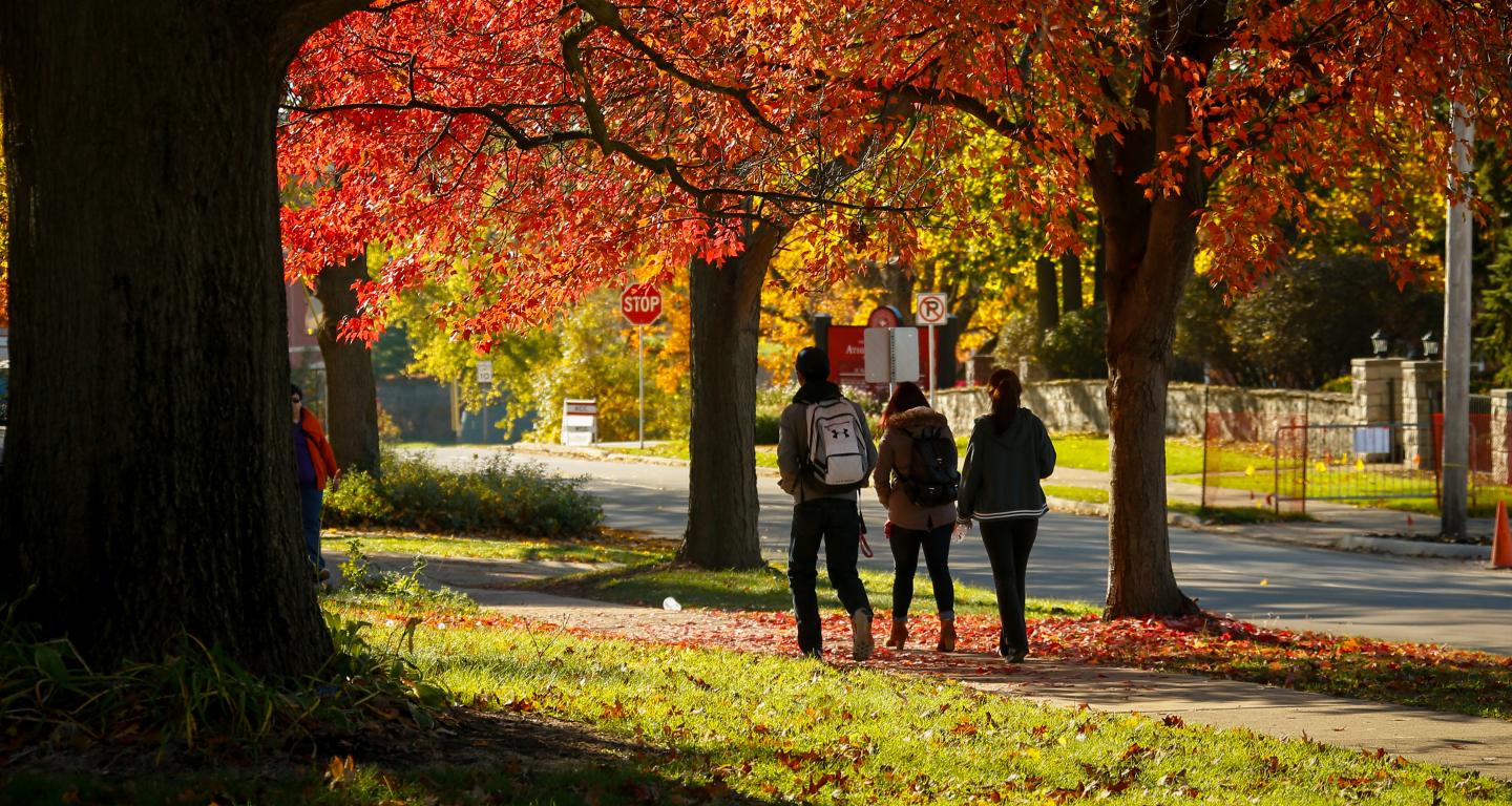 students walking on north central college campus
