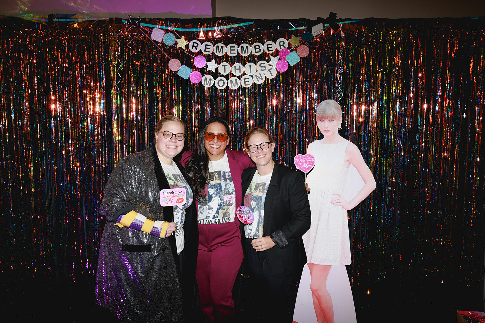 Physical therapy faculty posing with a cutout of Taylor Swift.