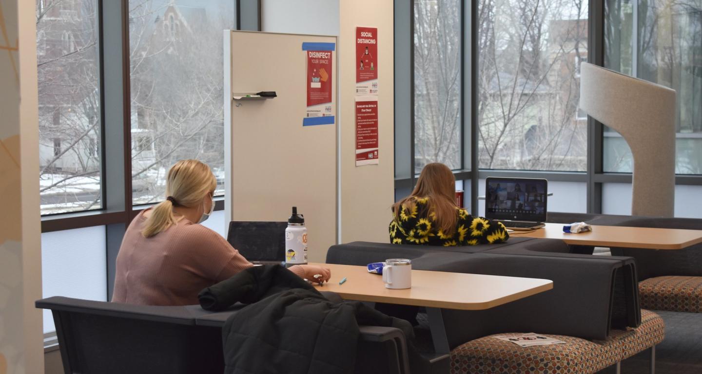 Physics students studying at North Central College.