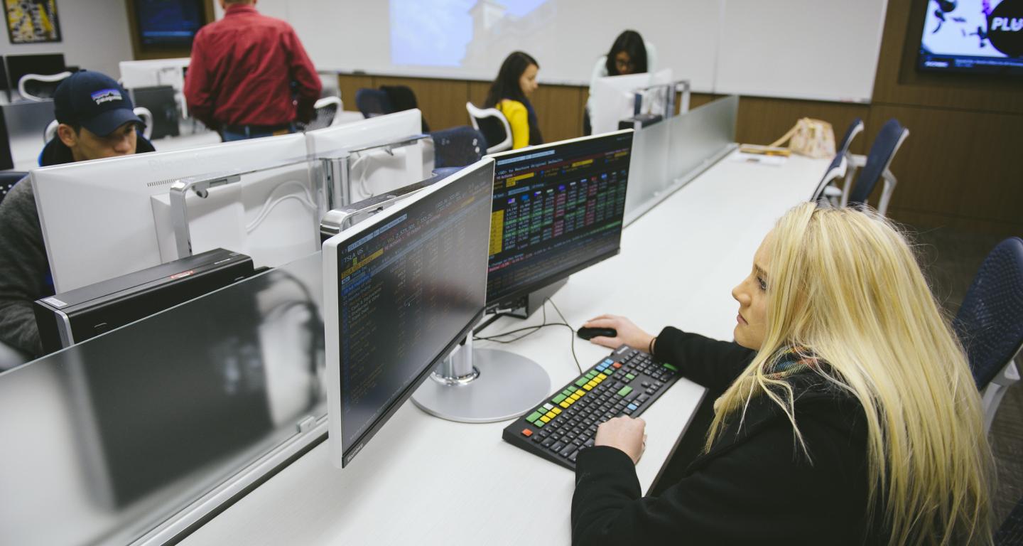 A North Central College interactive media student working on a project.