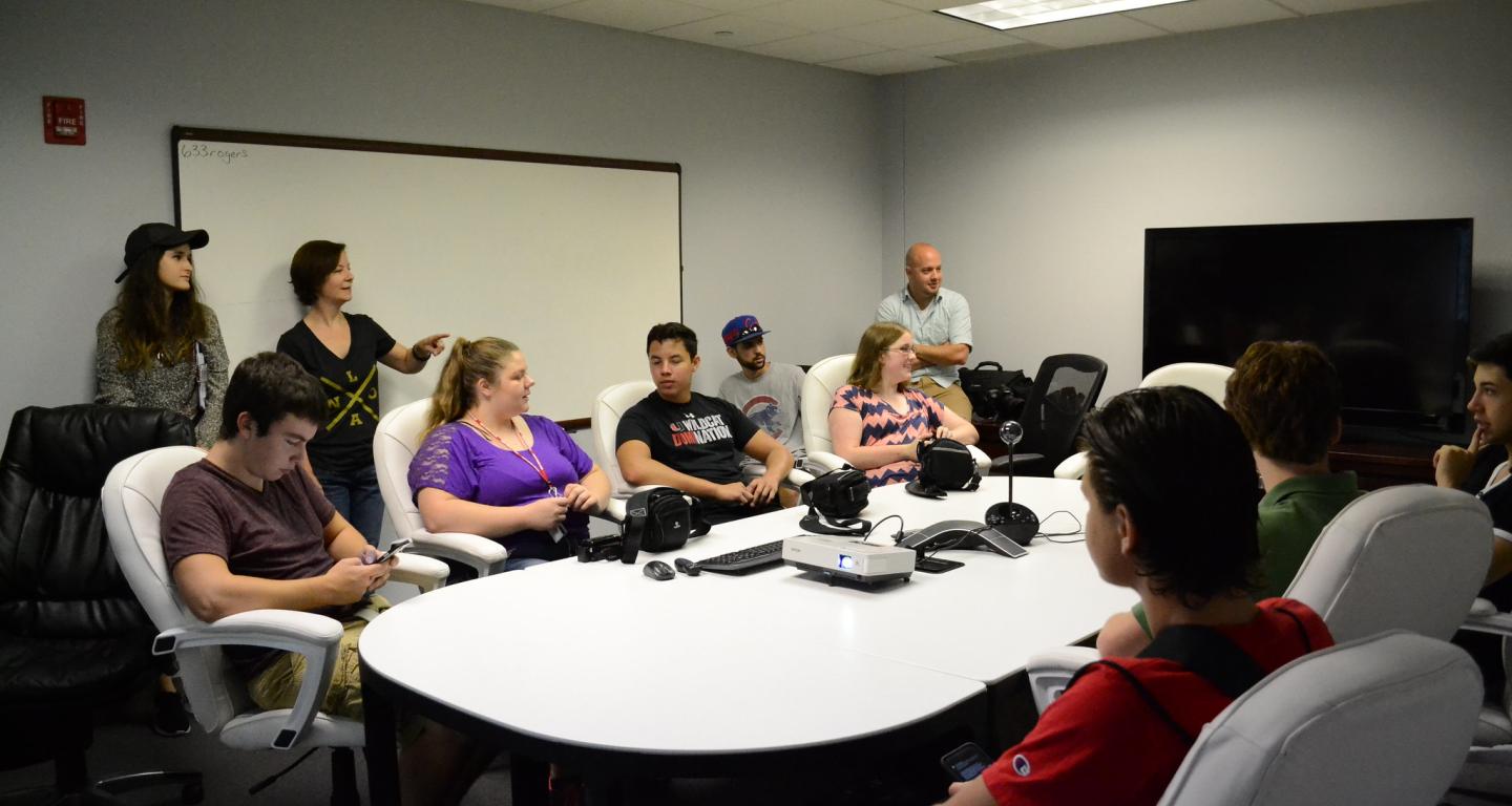 North Central College film studies students meeting for a class.