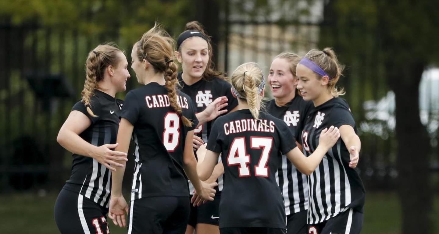 Members of the Division III North Central College women's soccer team.