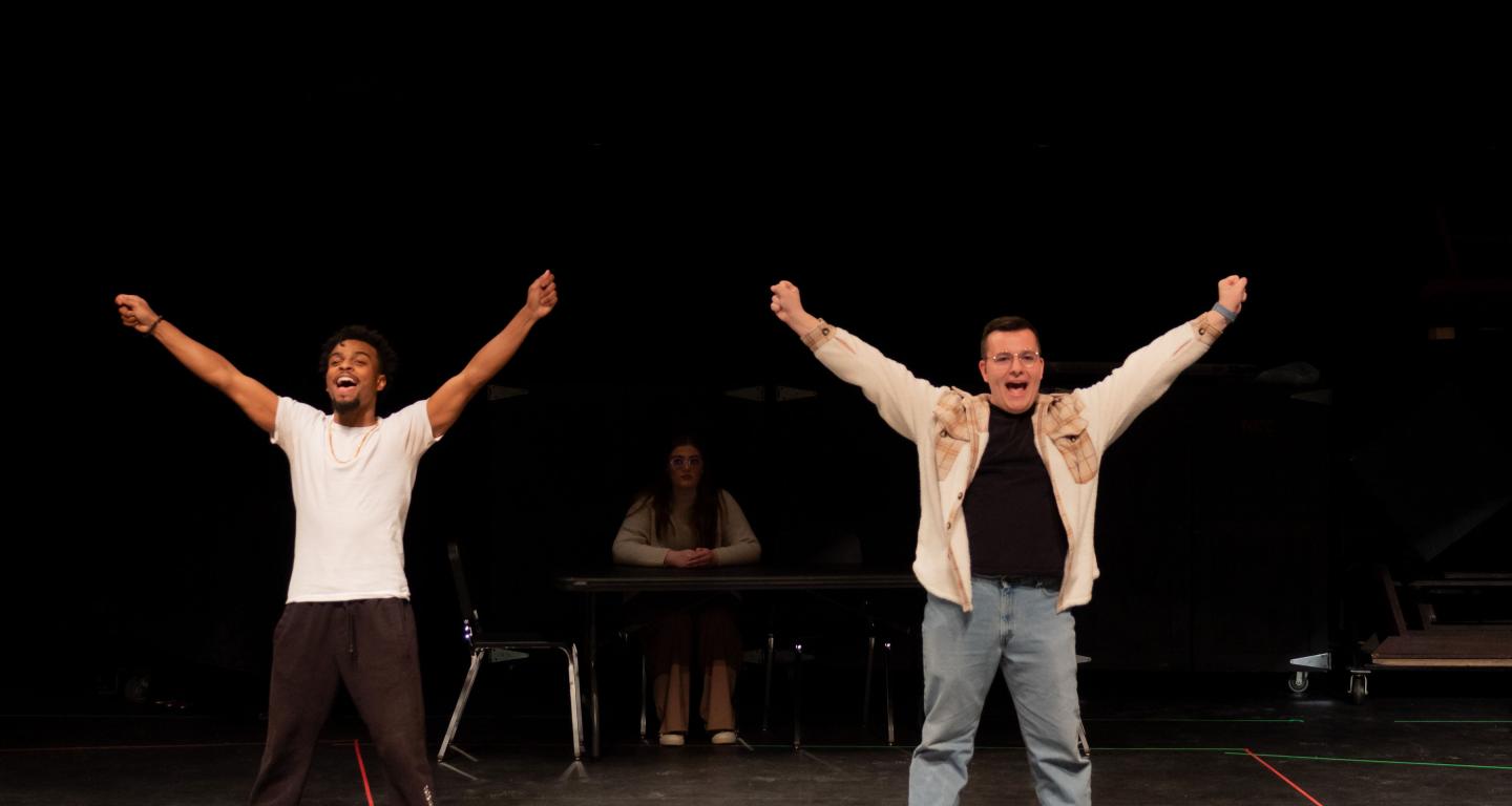 North Central College theatre students rehearsing a play.