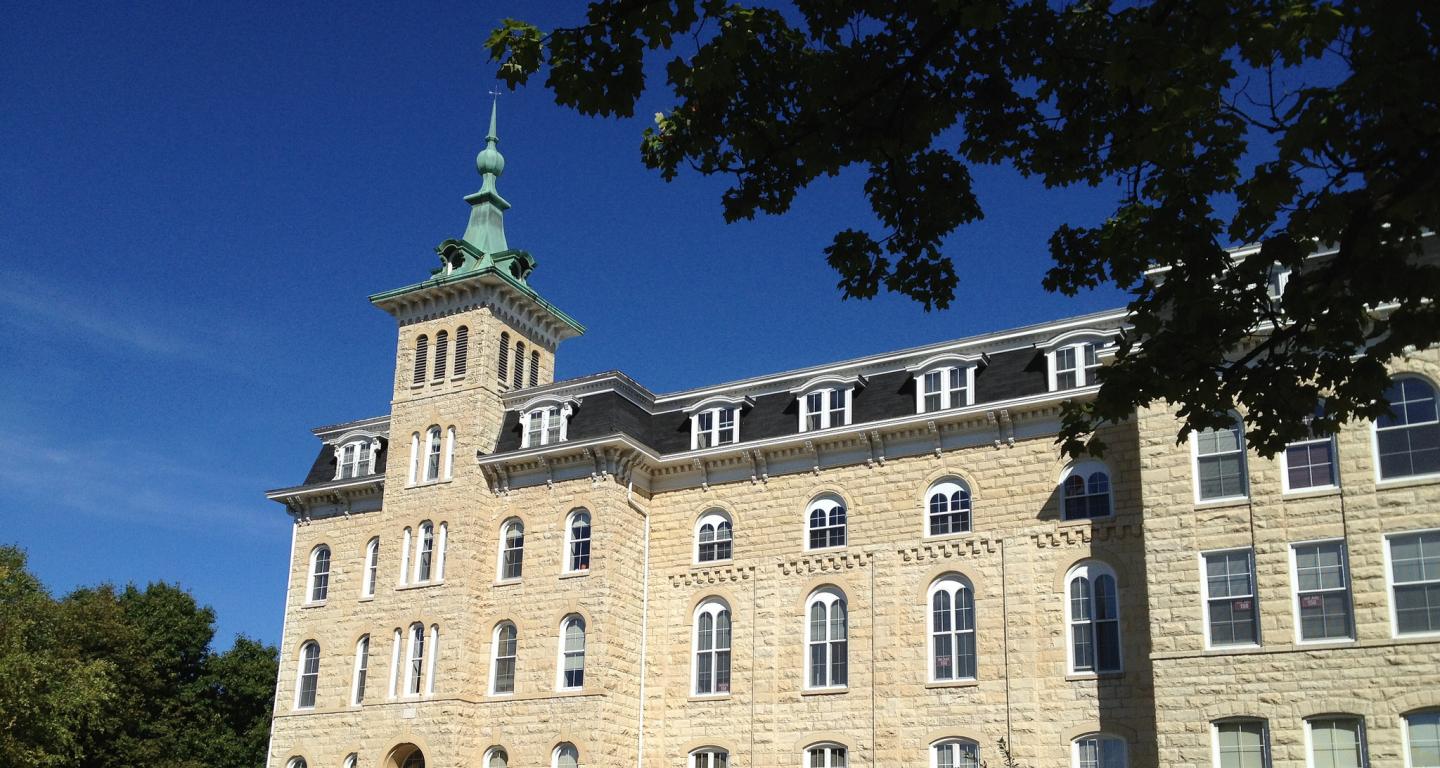 A large, older building.