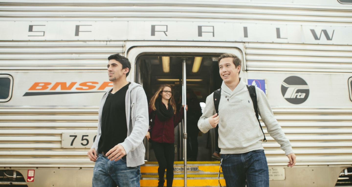 students exiting train in Naperville