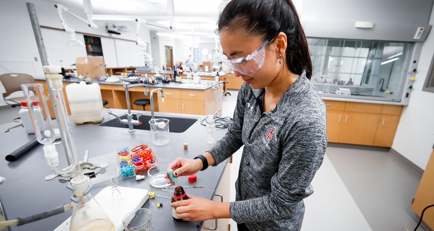 A chemistry student at North Central College.