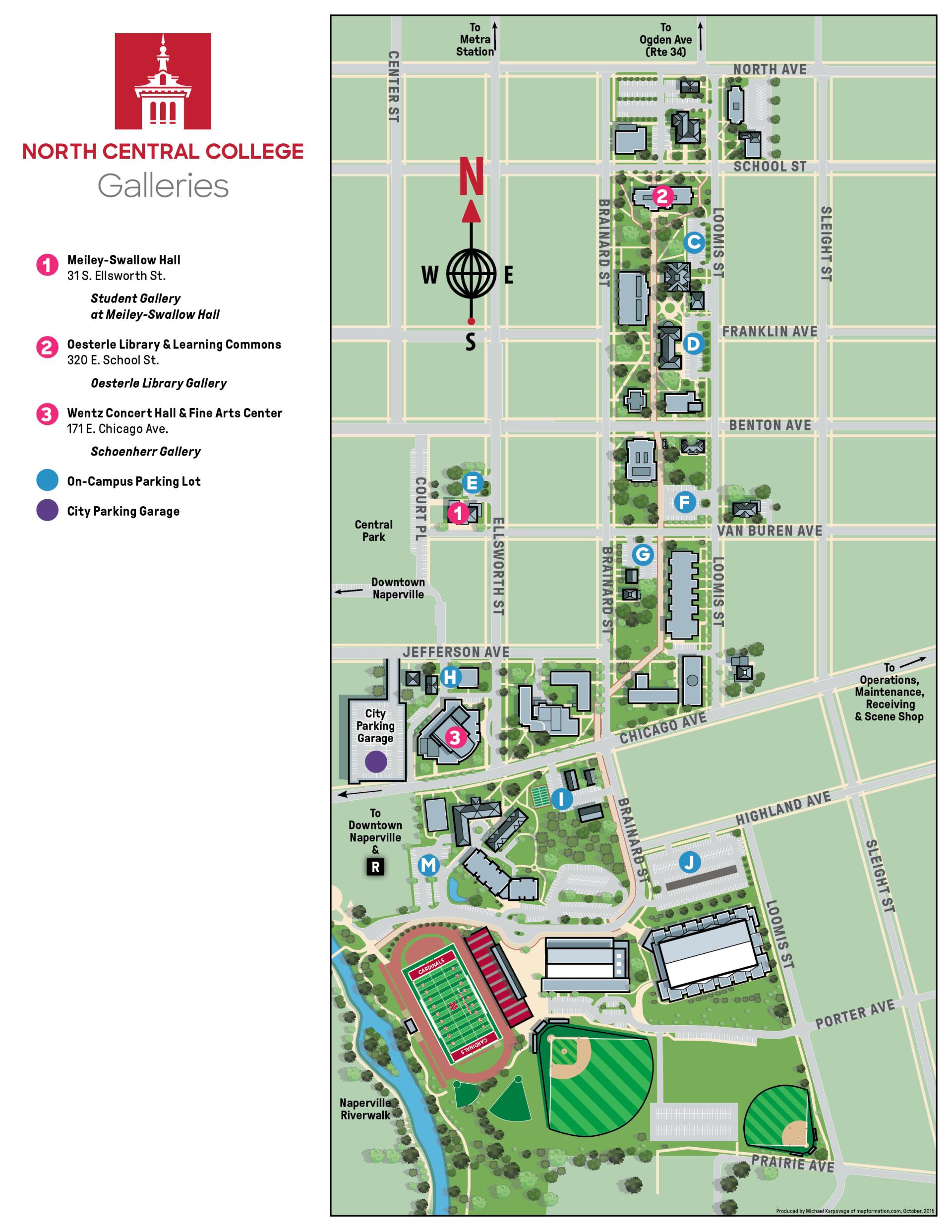 A map of parking lots on North Central College parking lots.