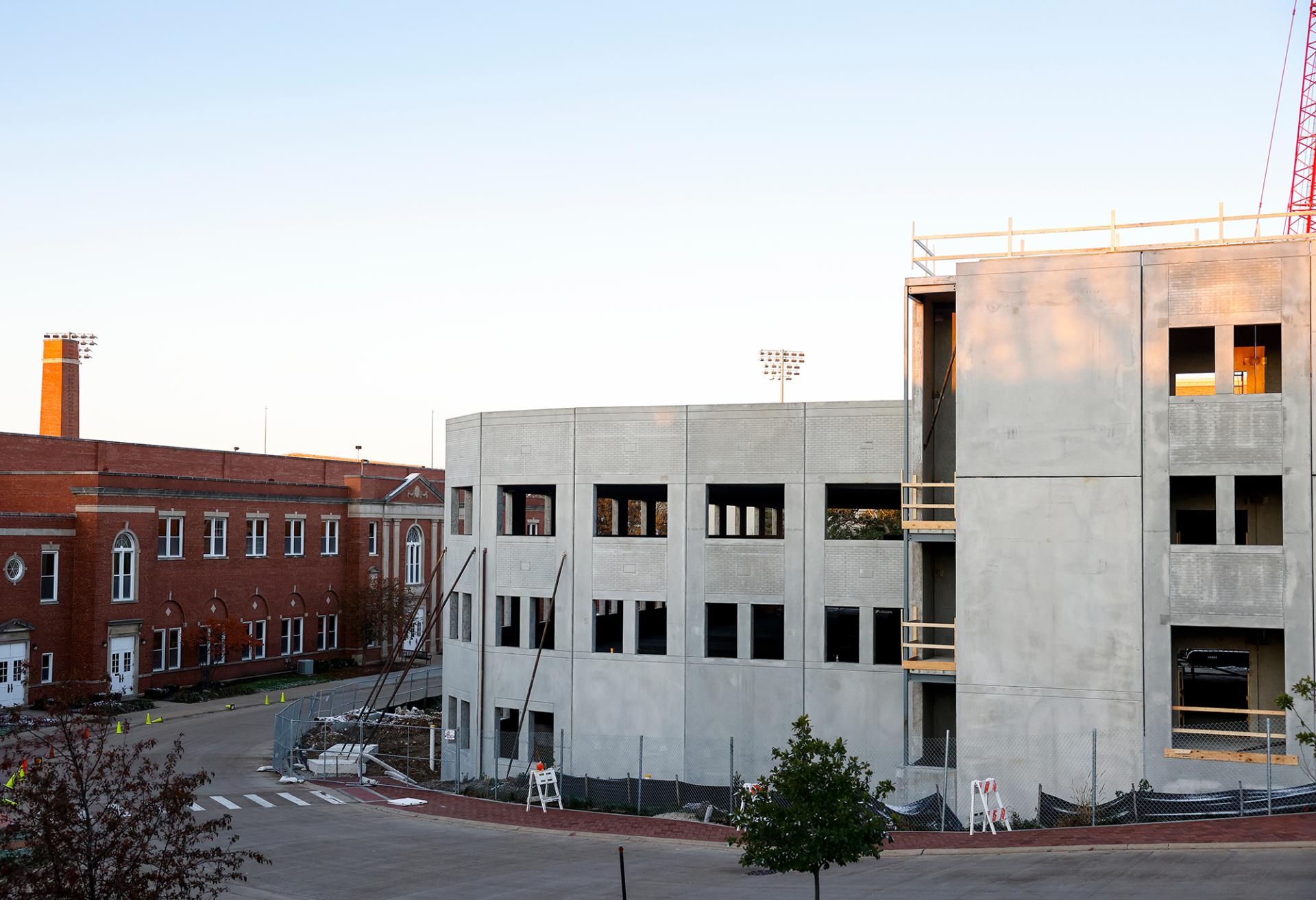 The North Central College Parking Pavilion under construction.