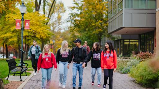 North Central College students walking on campus.