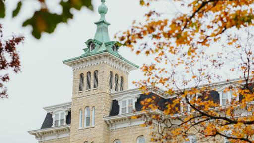 Old Main with fall leaves